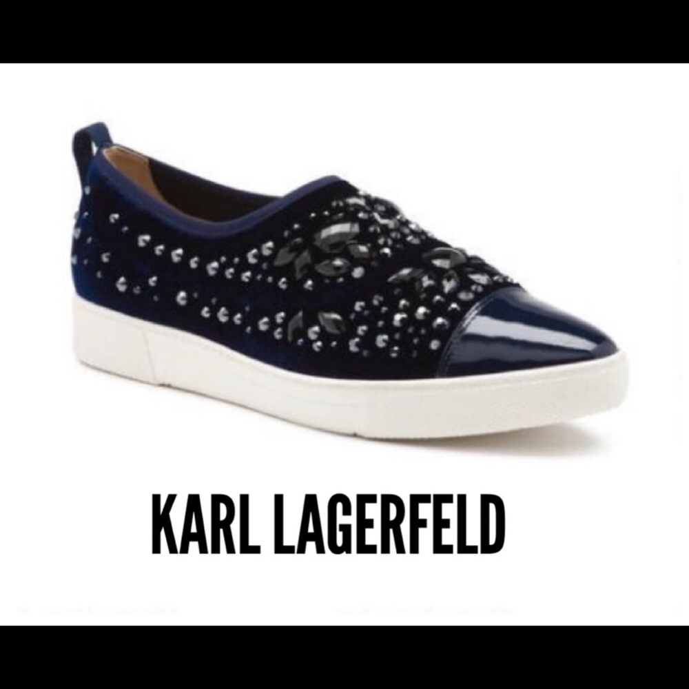 Karl Lagerfeld velvet sneaker w/ embellished stud